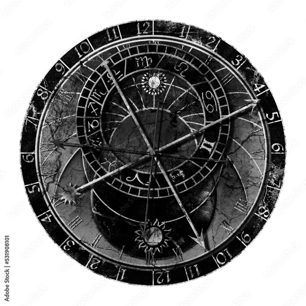 Wall mural astronomical clock in grunge style isolated on transparent background