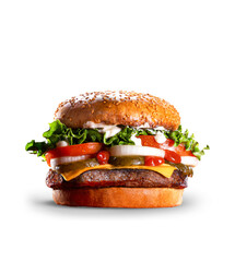 Burger without background with shadow and smoke