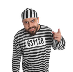 Prisoner in special uniform on white background