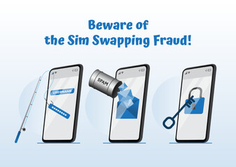 Sim Card Swap Fraud concept illustration - obrazy, fototapety, plakaty