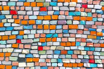 Bright colorful mosaic vintage brick stones horizontal textured background.
