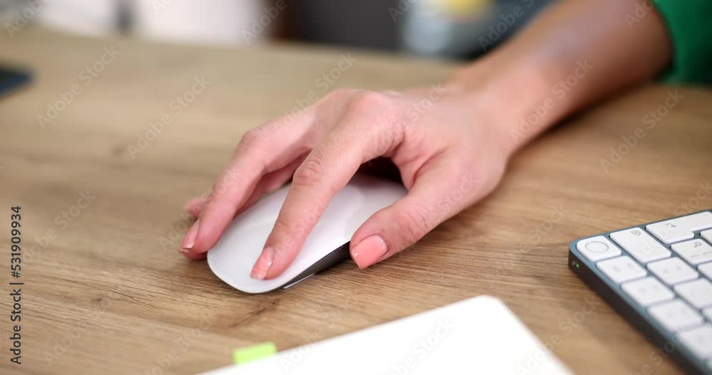 Wall mural hand of programmer moving computer mouse at table closeup 4k movie slow motion