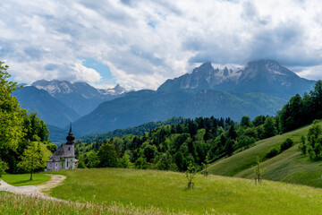 Fototapeta na wymiar The Maria Gern pilgrimage church in Berchtesgaden in summer
