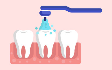 Hand drilling and spraying on teeth. oral hygiene concept. vector illustration.