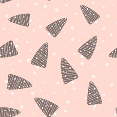 Christmas tree and snowflake seamless pattern. New Year Vector illustration