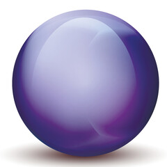 Glass purple ball or precious pearl. Glossy realistic ball, 3D abstract vector illustration highlighted on a white background. Big metal bubble with shadow
