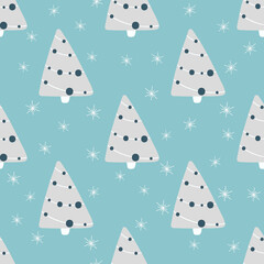 Christmas tree and snowflake seamless pattern. New Year Vector illustration