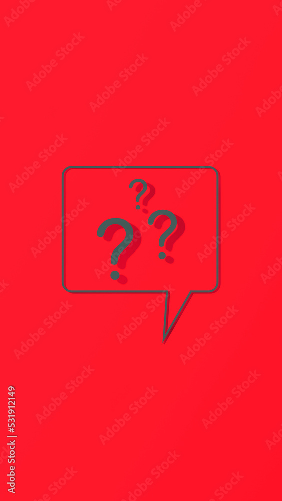 Aufkleber question mark with shadow on red background. 3d image. 3d rendering. vertical image.