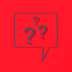 Question mark with shadow on red background. 3d image. 3d rendering. Square image.