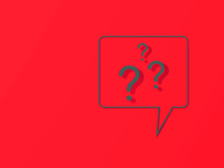 Question mark with shadow on red background. 3d image. 3d rendering. Horizontal image.