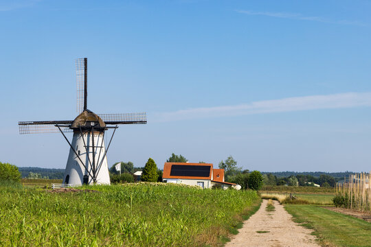 White polder mill De March from 1885 in Lienden Municipality of Buren in Gelderland The Netherlands
