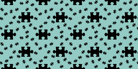 pattern. image of black puzzle elements on pastel green backgrounds. riddle. Template for application to surface. Banner for insertion into site. 3D image. 3D rendering.