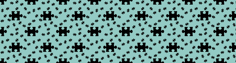 pattern. image of black puzzle elements on pastel green backgrounds. riddle. Template for application to surface. Banner for insertion into site. 3D image. 3D rendering.