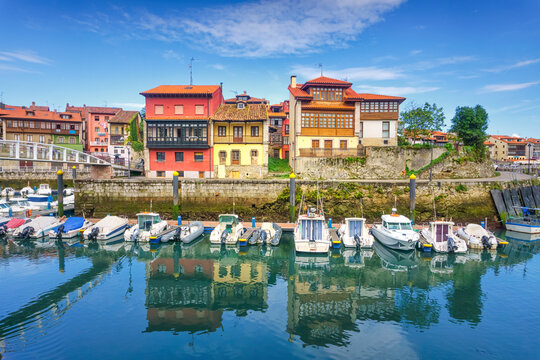 LLanes port with houses and boats in Asturias