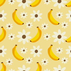Banana and flower flower vector ilustration seamless patern.Great for textile,fabric,wrapping paper,and any print.