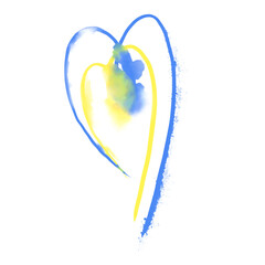 Watercolor strokes in heart shape .Yellow and blue watercolor hearts