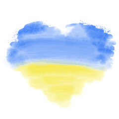 Watercolor strokes in heart shape .Yellow and blue watercolor hearts. Flag of ukraine in heart shape