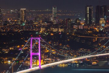 Fototapeta na wymiar Istanbul Bosphorus Bridge in the Night Lights, Uskudar Istanbul, Turkey