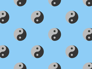 Fototapeta premium pattern. Image of Yin Yang symbol on pastel blue backgrounds. Symbol of opposite. Surface overlay pattern. 3D image. 3D rendering.