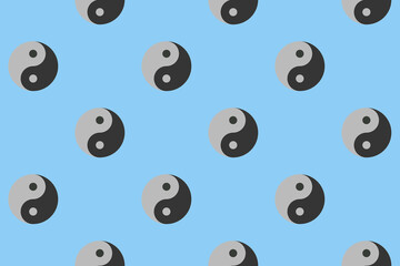 pattern. Image of Yin Yang symbol on pastel blue backgrounds. Symbol of opposite. Surface overlay pattern. 3D image. 3D rendering.