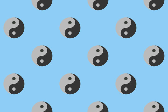 pattern. Image of Yin Yang symbol on pastel blue backgrounds. Symbol of opposite. Surface overlay pattern. 3D image. 3D rendering.