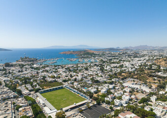 Obraz premium Bodrum Football Stadium Drone Photo, Bodrum City Mugla, Turkey