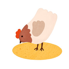 Hand drawn illustration of farm animal. Cute hen. Kids illustration 