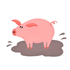 Hand drawn illustration of farm animal. Cute pig. Kids illustration 