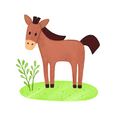 Hand drawn illustration of farm animal. Cute horse. Kids illustration 