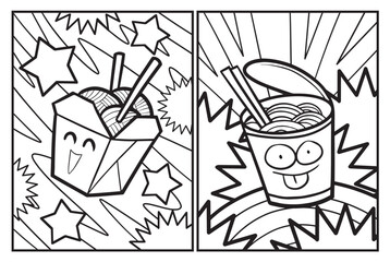 Cute instant noodle cartoon coloring pages