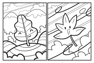 Cute leaves cartoon coloring pages