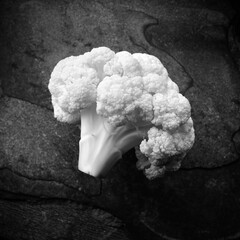 Cauliflower in black and white on a slate background fine art.