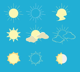 set simple sun with water and clouds collection icon for decoration vector illustration EPS10