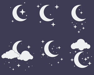 simple elegant crescent moon set with stars and clouds icon for decoration vector illustration EPS10 © Arfan Zidny