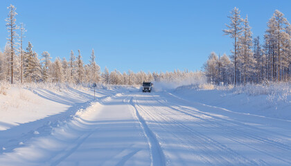 Fototapeta na wymiar Car on a winter road.