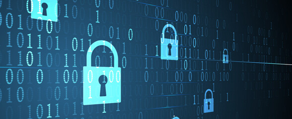 internet digital security technology concept for business background. Lock on circuit board