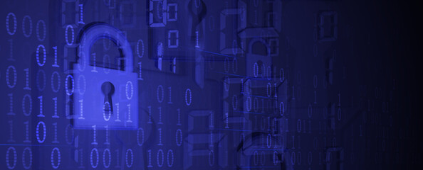 internet digital security technology concept for business background. Lock on circuit board