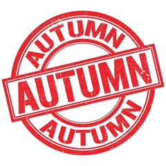 AUTUMN text written on red stamp sign