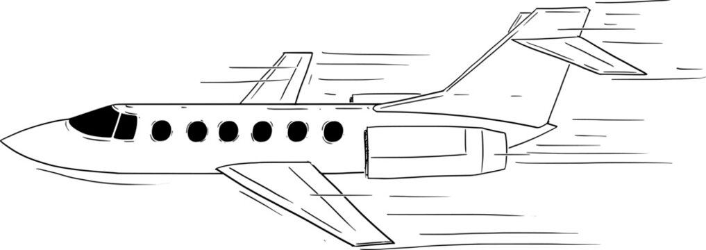 Drawing of Flying Aircraft, Vector Cartoon Illustration