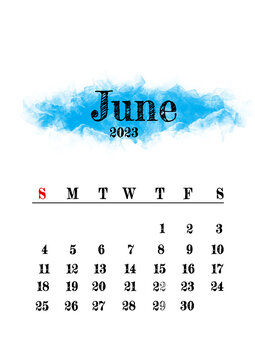 2023 June month calendar template minimalistic design