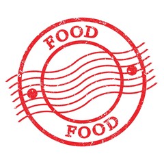 FOOD, text written on red  postal stamp.