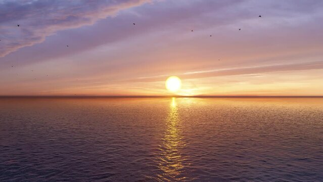 Dramatic sea sunset. Burning sky and shining golden waves. Sunset sea 4k. Red sky, yellow sun and amazing sea. Summer sunset seascape. Atlantic Ocean beach sunsets. 