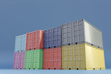 containers isolated on blue background