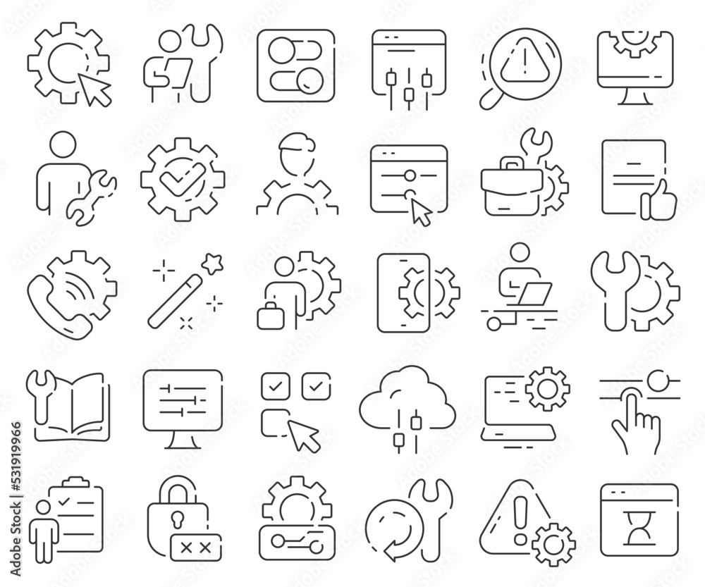Aufkleber Setting line icons collection. Thin outline icons pack. Vector illustration eps10