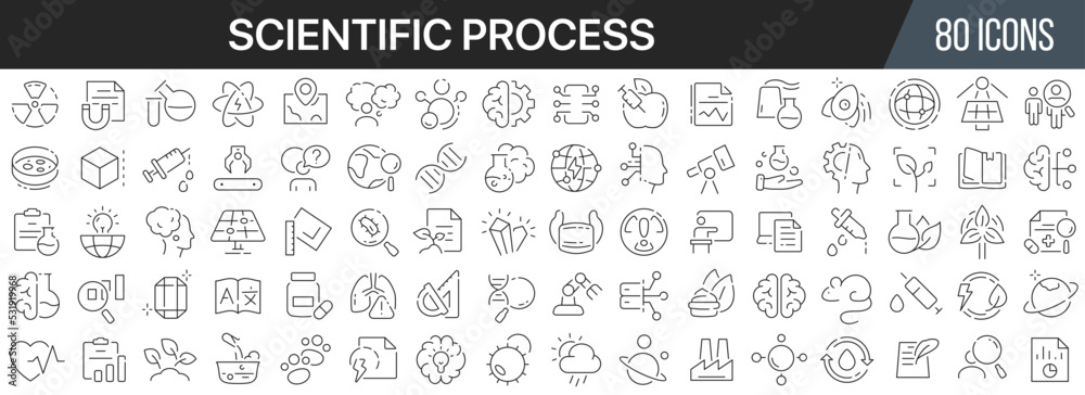 Poster Scientific process line icons collection. Big UI icon set in a flat design. Thin outline icons pack. Vector illustration EPS10