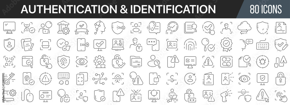 Leinwandbilder authentication and identification line icons collection. big ui icon set in a flat design. thin outl