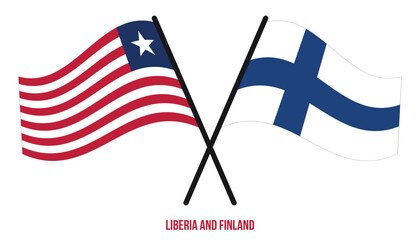 Liberia and Finland Flags Crossed And Waving Flat Style. Official Proportion. Correct Colors.