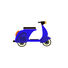 Blue classic vintage scooter on white background. Blue retro cartoon scooter. Vector illustration