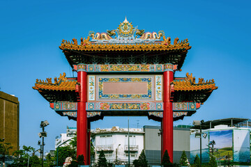 Chinatown Gate in old city of Bangkok, Thailand, chinese style