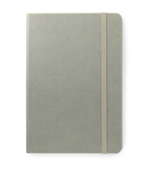 Closed grey office notebook isolated on white, top view